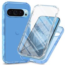 Dteck Full Body Protection Clear Case for Google Pixel 9 / 9 Pro,Shockproof TPU PC Case Built-in Screen Protection Transparent Back Cover for Google Pixel 9 / 9 Pro,Blue
