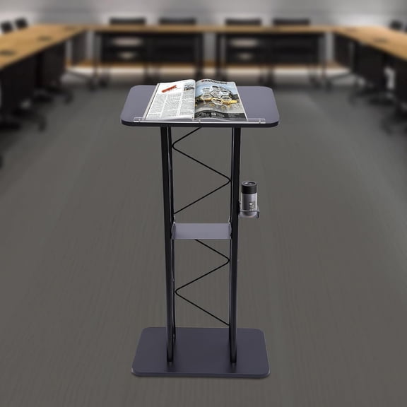 Metal Podium Black Conference Presentation Pulpit Curved Design Wrought Iron Paint Curved Podium for Schools Classroom Lectern Office Churches Meeting Rooms
