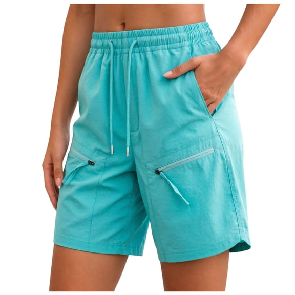 vigerkar Women's Lightweight Hiking Cargo Shorts Quick Dry Athletic Shorts Camping Travel Golf Zipper Pockets Water Resistant (Mint Green, XL)