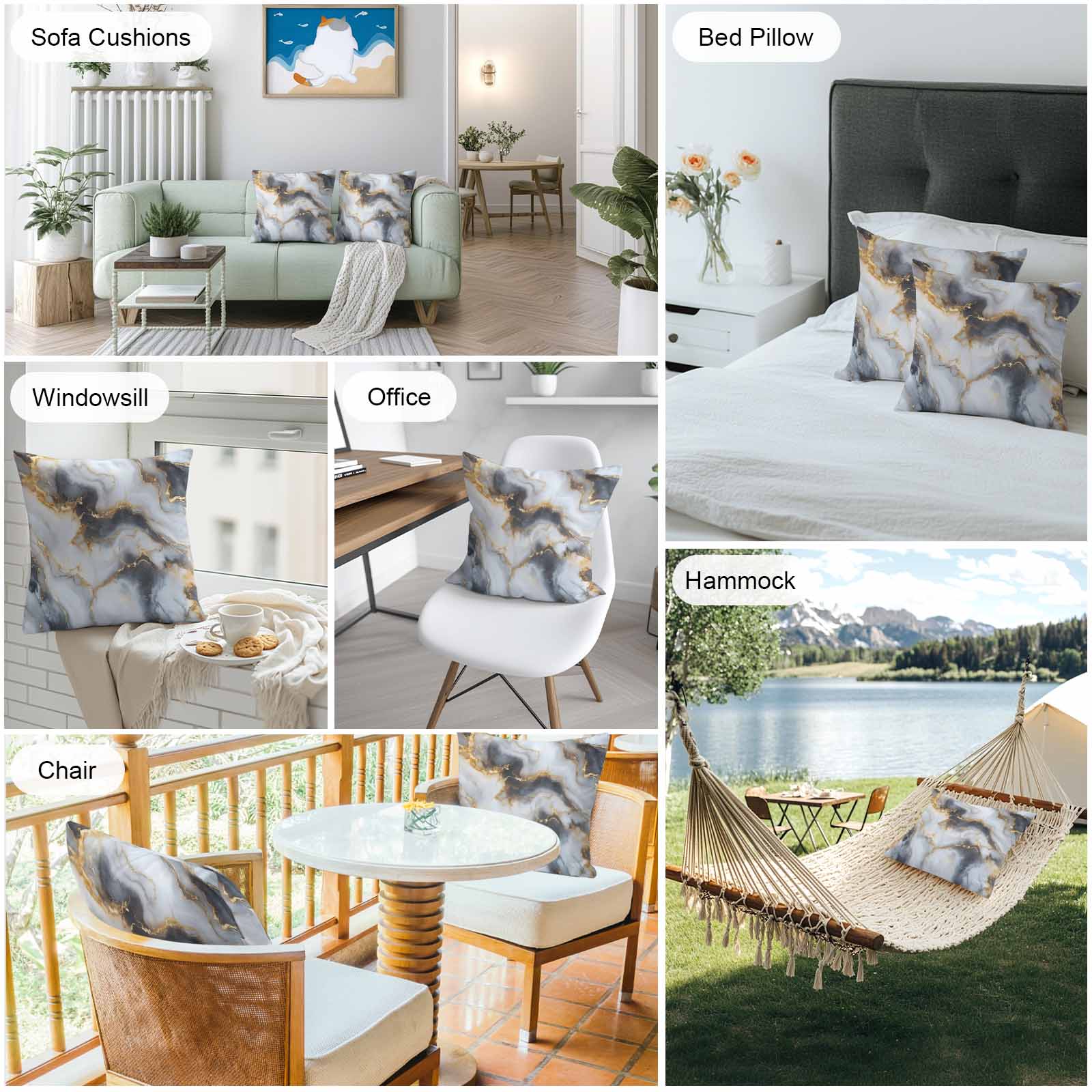 Waterproof Throw Pillow Covers Set of 2, 26x26 Inch Marble Yellow White Decorative Pillowcases Outdoor Pillow Slip Cushion Covers Set for Couch Tent Modern Abstract Art Ink Painting
