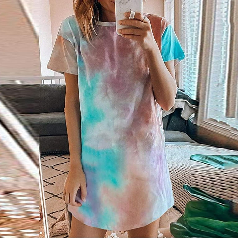 Spftem Women Tie Dye Pajamas Short Sleeve Sleepwear Casual