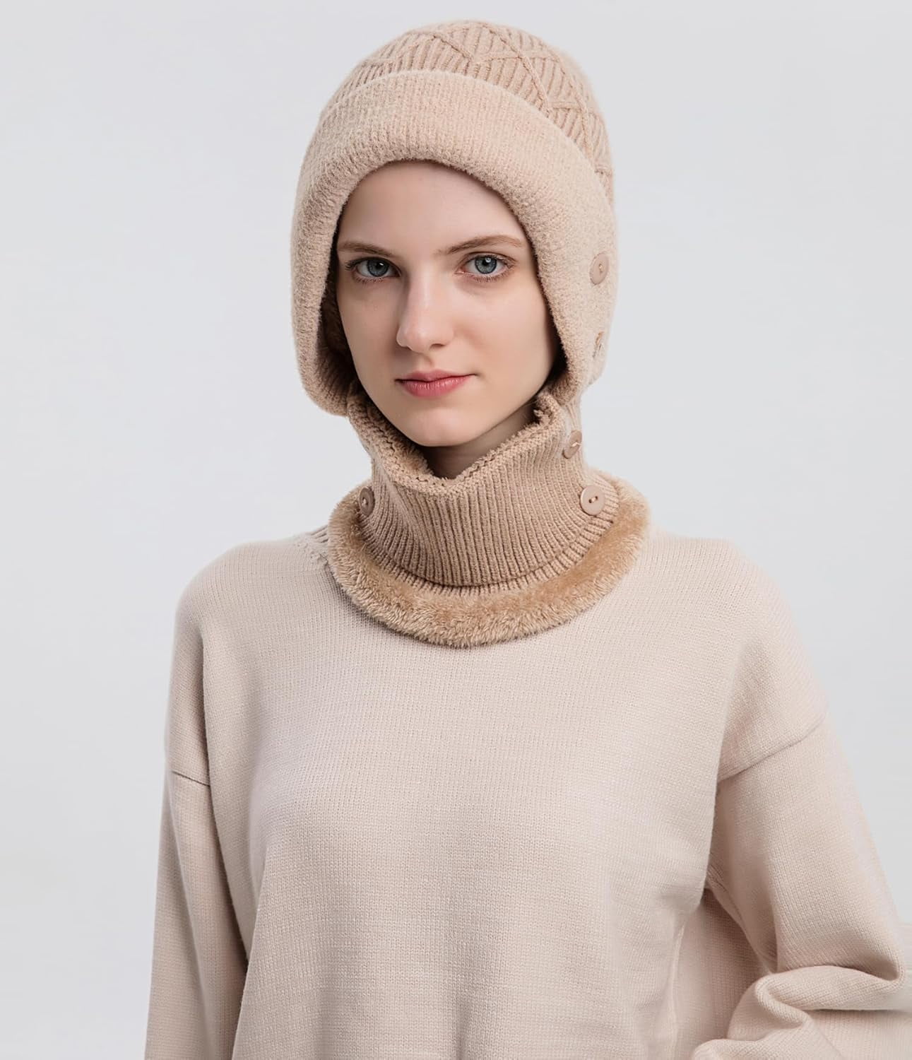 YooGuoGuo Women Winter Beanie Hats One Piece Fleece Lined Knit Balaclavas Mask Set Skull Neck Circle Scarf Ski Snow Hat Pompom