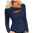 thumbnail image 2 of AXXD Womens Tops Casual Basic Summer 2024 Casual Long Sleeve Round Neck Slim Hollow Out Shirt Blouse Tops, 2 of 6