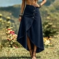 thumbnail image 4 of Sokhug Denim Midi Skirt for Women High Waist Button Front Wrap Asymmetrical Hem A Line Casual Skirt, 4 of 9