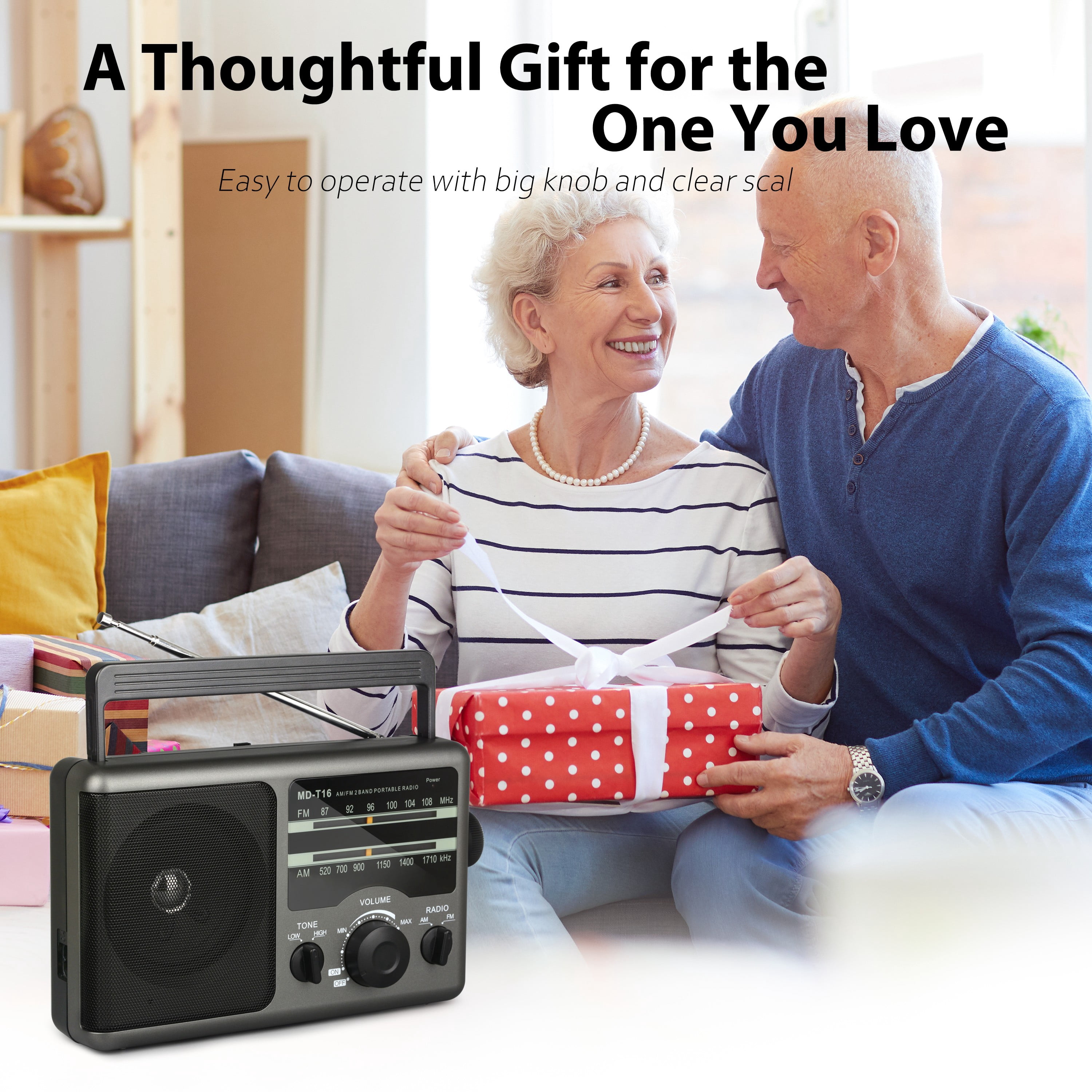 Greadio Portable AM FM Radio with Big Knob, AM FM Radio Easy Operation for Senior,Elderly