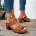 thumbnail image 7 of Rokment Womens Platform High Heels Slip on Dressy Sandals 2026 Summer Fashionable Leather Fish Mouth Open Toe Chunky Block Heeled Orthotic Dress Slides Shoes for Ladies Brown Size 6.5, 7 of 7