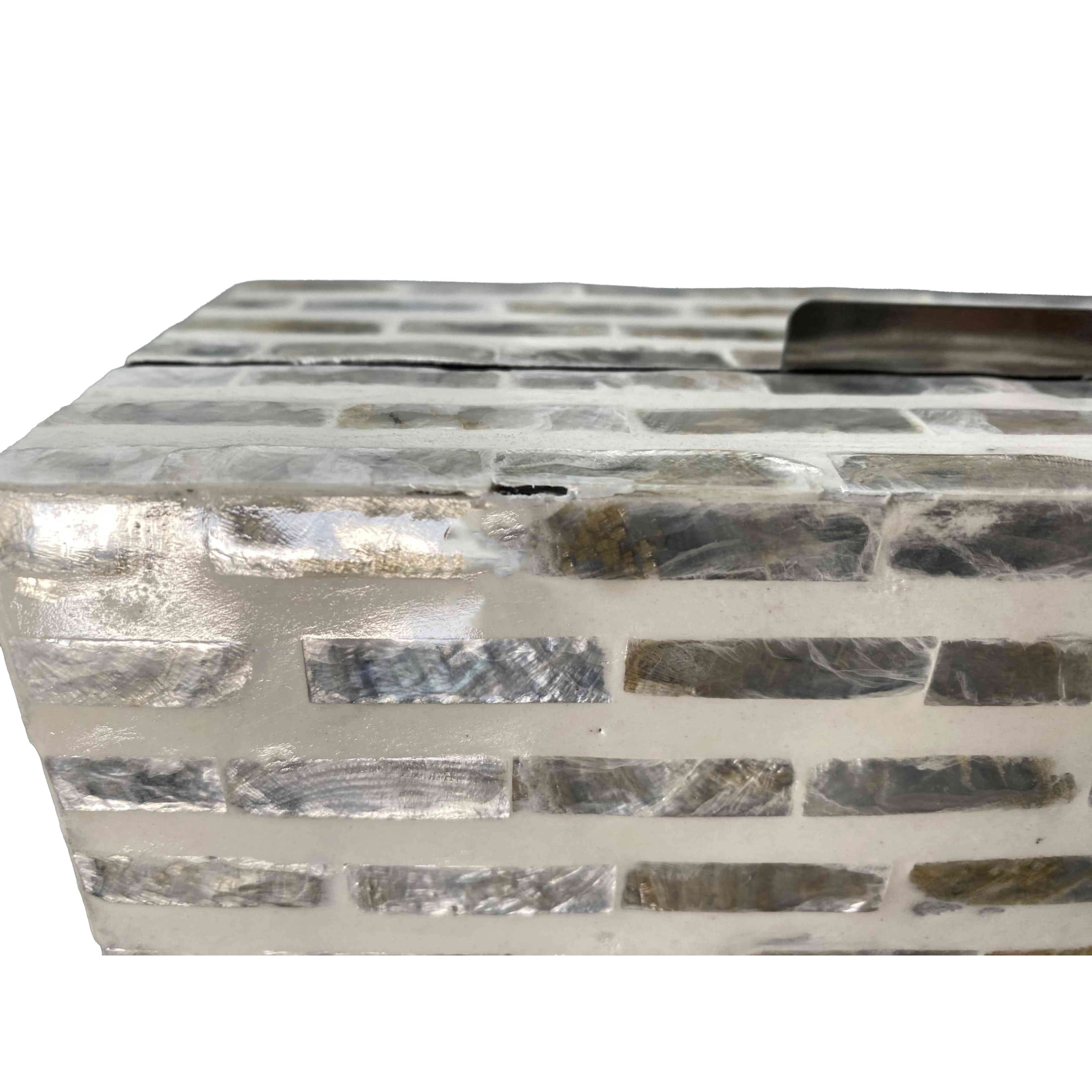 DecMode Geometric Handmade Linear Mosaic Storage Cream Mother of Pearl Shell Decorative Box, 2 Count
