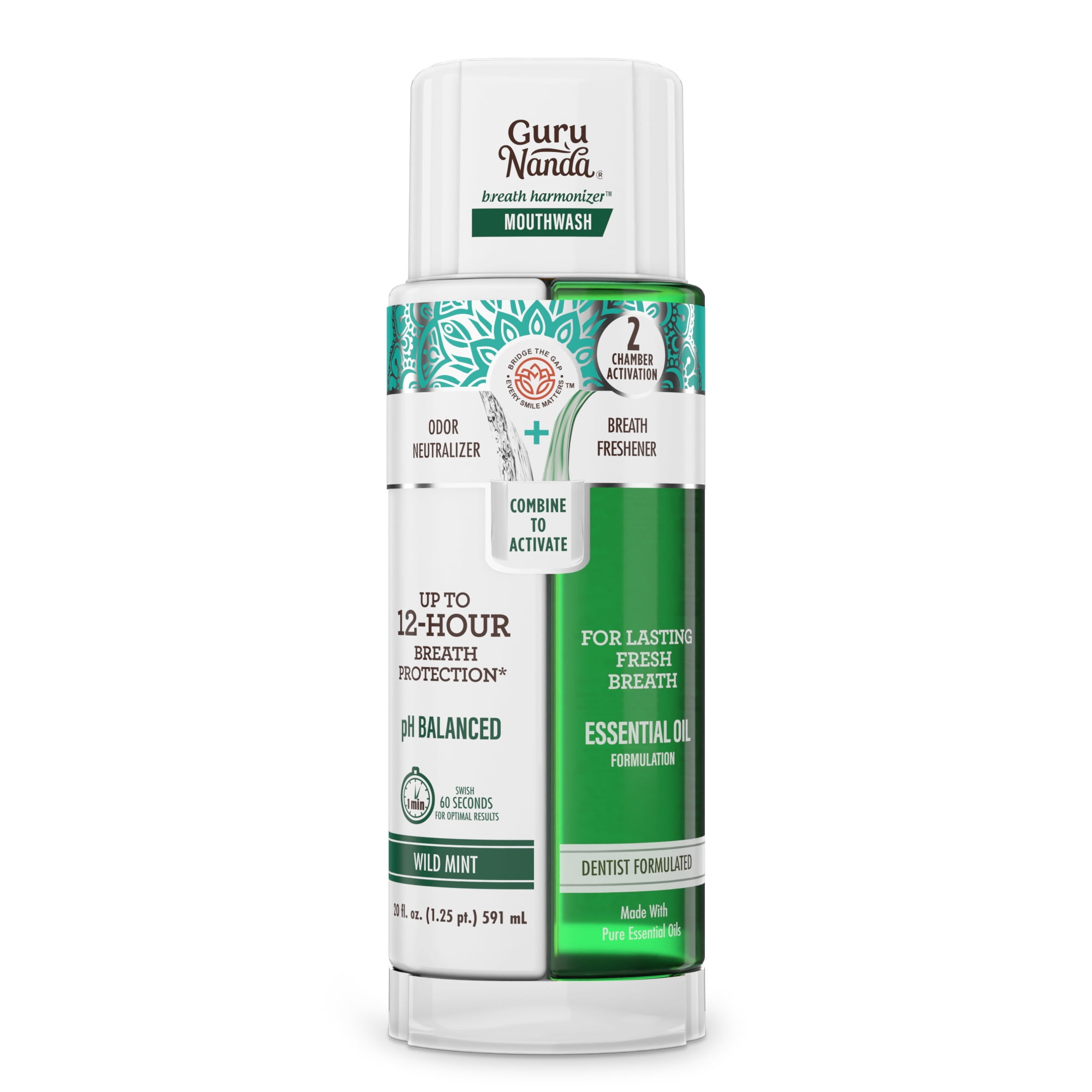 GuruNanda Dual Barrel Breath Harmonizer Mouthwash, Alcohol-Free, Fluoride-Free, 20 fl oz