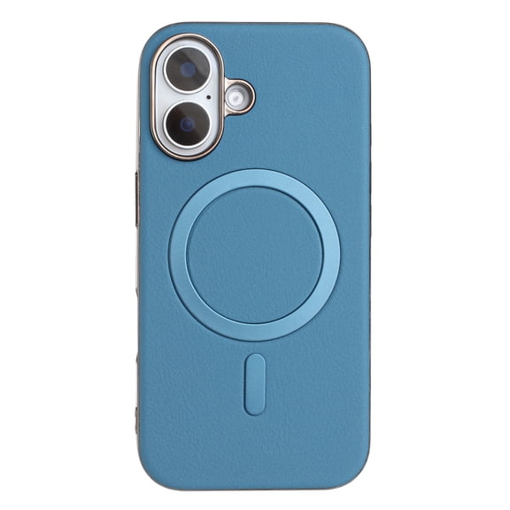 for iPhone 16 Strong Magnetic Case Compatible with Mag-Safe, Luxury Elegant PU Leather TPU Bumper Shockproof Protective Slim Magnetic Phone Cover for iPhone 16, Lightblue