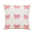 thumbnail image 2 of Fundas de cojín con nudo de mariposa para sofá | Cojines decorativos de 45 x 45 cm para salón | Tela suave con diseño en rosa y blanco, 2 of 6