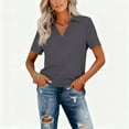 thumbnail image 4 of Womens Polo Shirts Short Sleeve V Neck Collared Tops Golf Tops Office Work Business Summer Casual Outfits Dark Gray XL, 4 of 5