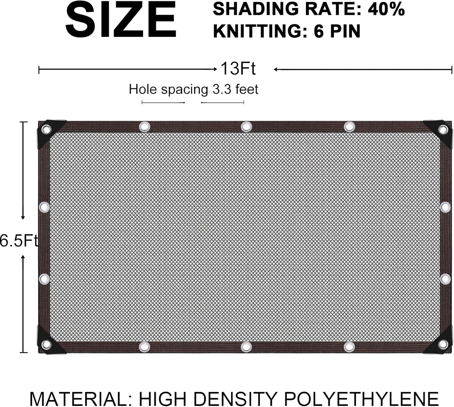 40% Shade Cloth with Grommets, 6.5Ft x 13FtGarden Mesh Shade Tarp Sun Shade Net for Greenhouse, Cover, Patio, Plant, Flower, Chicken, Coop