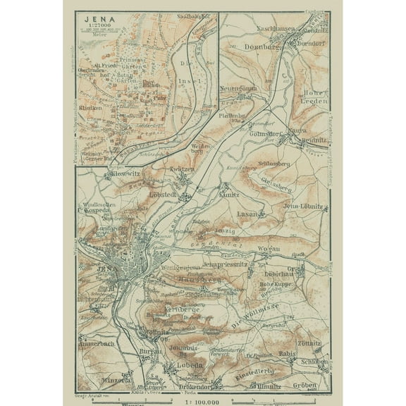 Historic Map - Jena Germany - Baedeker 1914 - Vintage Wall Art