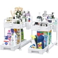 thumbnail image 1 of Under Sink Organizer and Storage, 2-Tier Under the Sink Storage Bathroom Cabinet Shelf Organizer Sliding Kitchen Cabinet Organizer with Hooks(White,2 Pack), 1 of 6