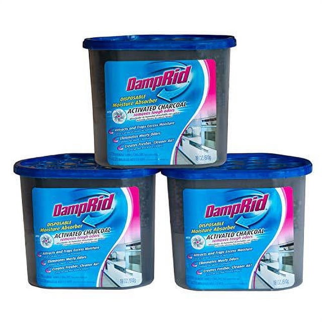 DampRid Absorbeur d'Humidité Jetable Sans Parfum avec Charbon Actif; 18oz - Lot de 3; Absorbeur d'Humidité & Éliminateur d'Odeurs