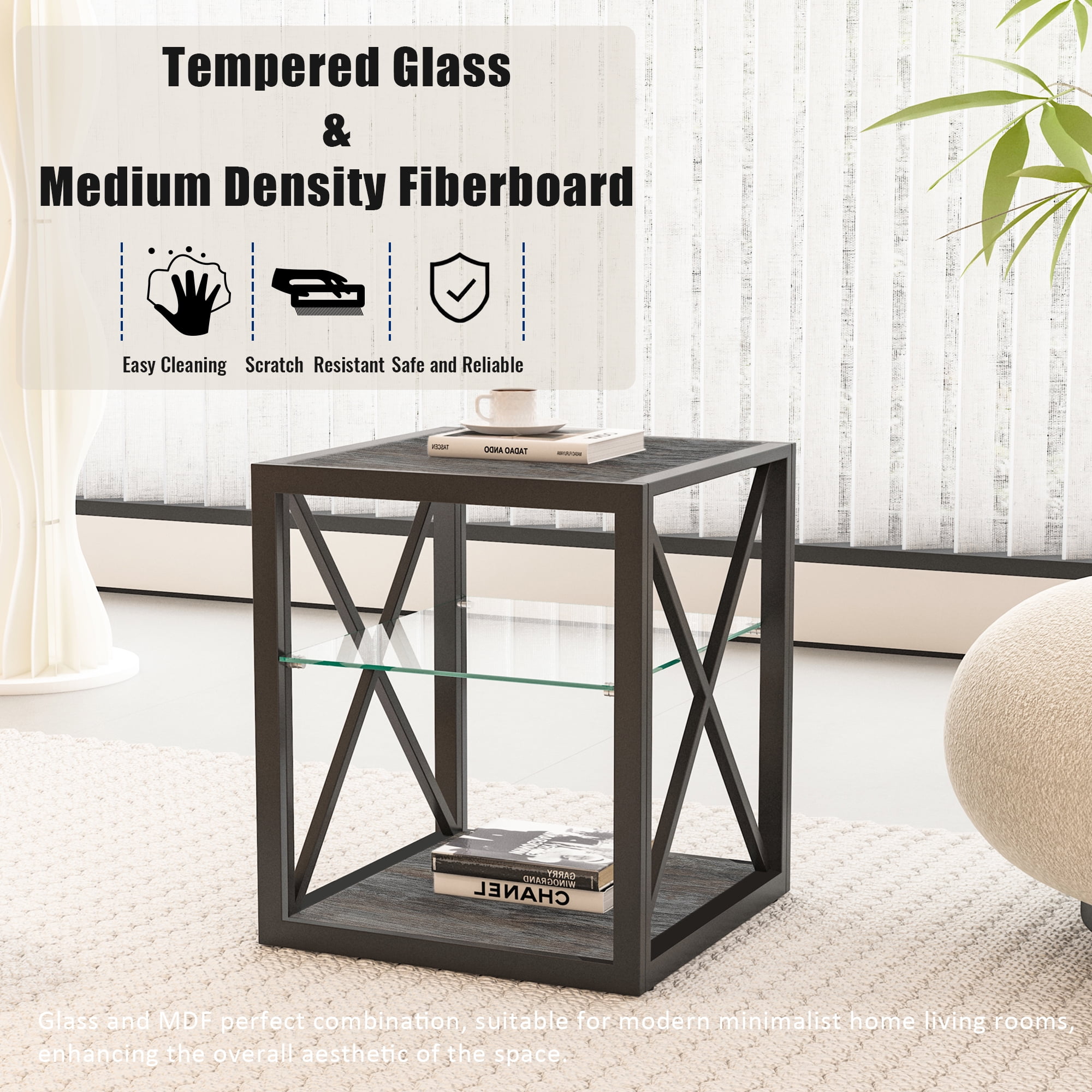 Leumius Modern End Table Nightstand for Living Room, 2-Tier Side Table Bedside Table for Living Room,Wood