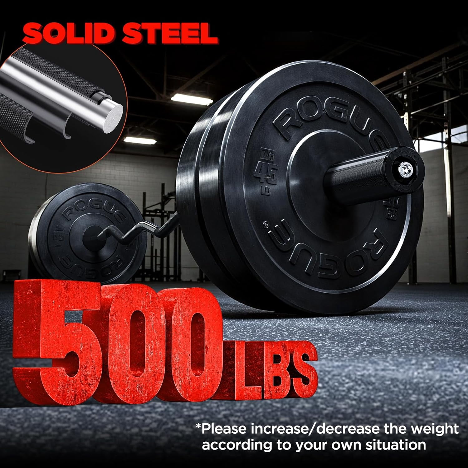Curl Barbell Bar, 47 Inch Curl Bar with 2 Spring Collars for Weight Lifting Squat  Thrusts Biceps 500lb Capacity E-Coat  Black