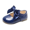 thumbnail image 2 of Girls' Solid Color Bow Casual Shoes, Fashionable Outdoor Mary Janes, Perfect for School, Parties, and Daily Playtime Dark Blue 4.5-5 Years, 2 of 5
