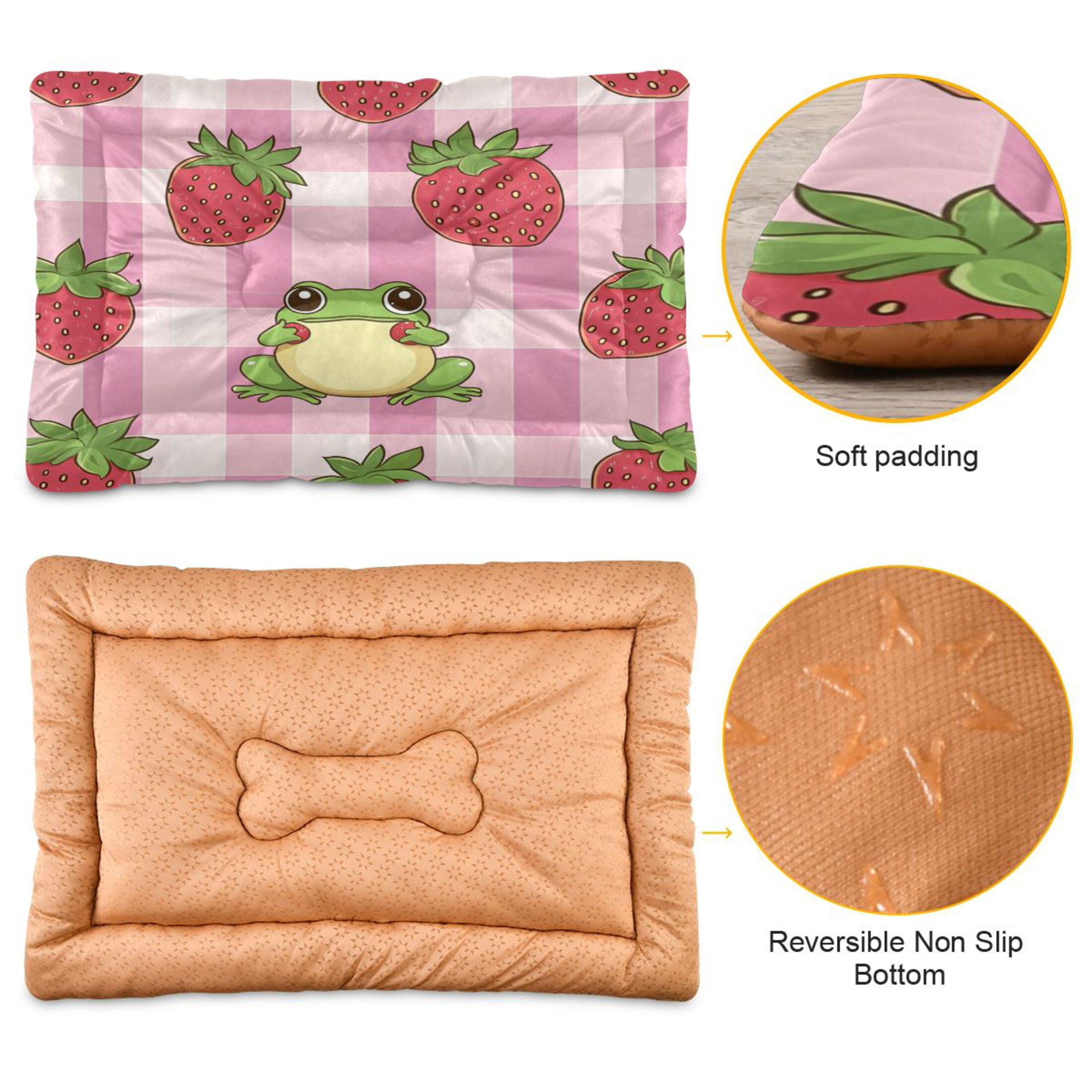 Qxltty Strawberry Frog Pattern Ped Pad Wear-resistant and Hard to Bite Through Sleeping Pad for Small Medium Large Dogs Winter Pet Bed 36×24in