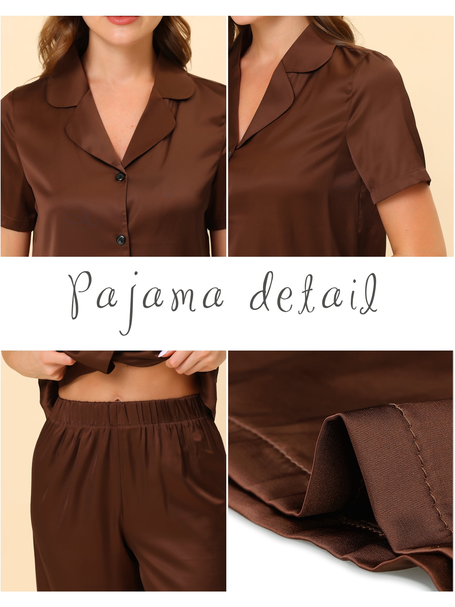 Unique Bargains Women's Loungewear Tops and Capri Pants Satin Pajama Sleepwear Sets