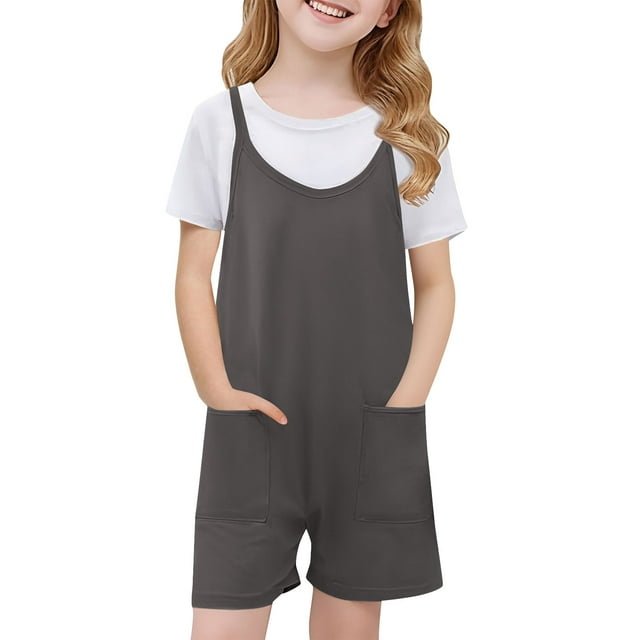 hengsof Combinaison à Bretelles pour Filles, Combinaison Sans Manches à Poche de Couleur Unie à la Mode, Adaptée pour l'Été, Combinaison Décontractée et Confortable