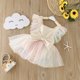 thumbnail image 3 of Gibobby Ropa Para Bebe Infant Girls Fly manga Bowknot Tie Dye tul espalda descubierta recién nacido monos(Blanco, 12-18 Meses), 3 of 5