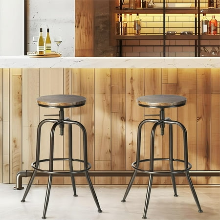 Homy Casa Swivel Bar Stools Set of 2 Adjustable Height Wood Top Counter Stools for Kitchen Island  Walnut