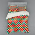 thumbnail image 2 of Geometric Duvet Cover Set, Vibrant Colored Grunge Rhombus Design with Cream Tone Stripes, Bedding Set with Shams and Fitted Sheet, 3 Sizes, by Ambesonne, 2 of 3