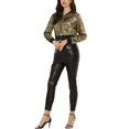 thumbnail image 2 of INSPIRE CHIC Women's Sequin Sparkle Zipper Cropped Bomber Jacket XS Gold, 2 of 4