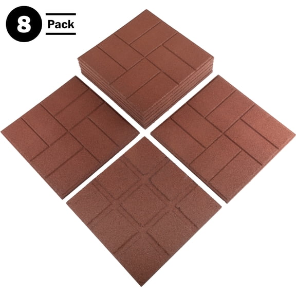 Pure Garden Rubber Deck Tiles 8-Pack - 28SQFT Outdoor Flooring Pavers, Red