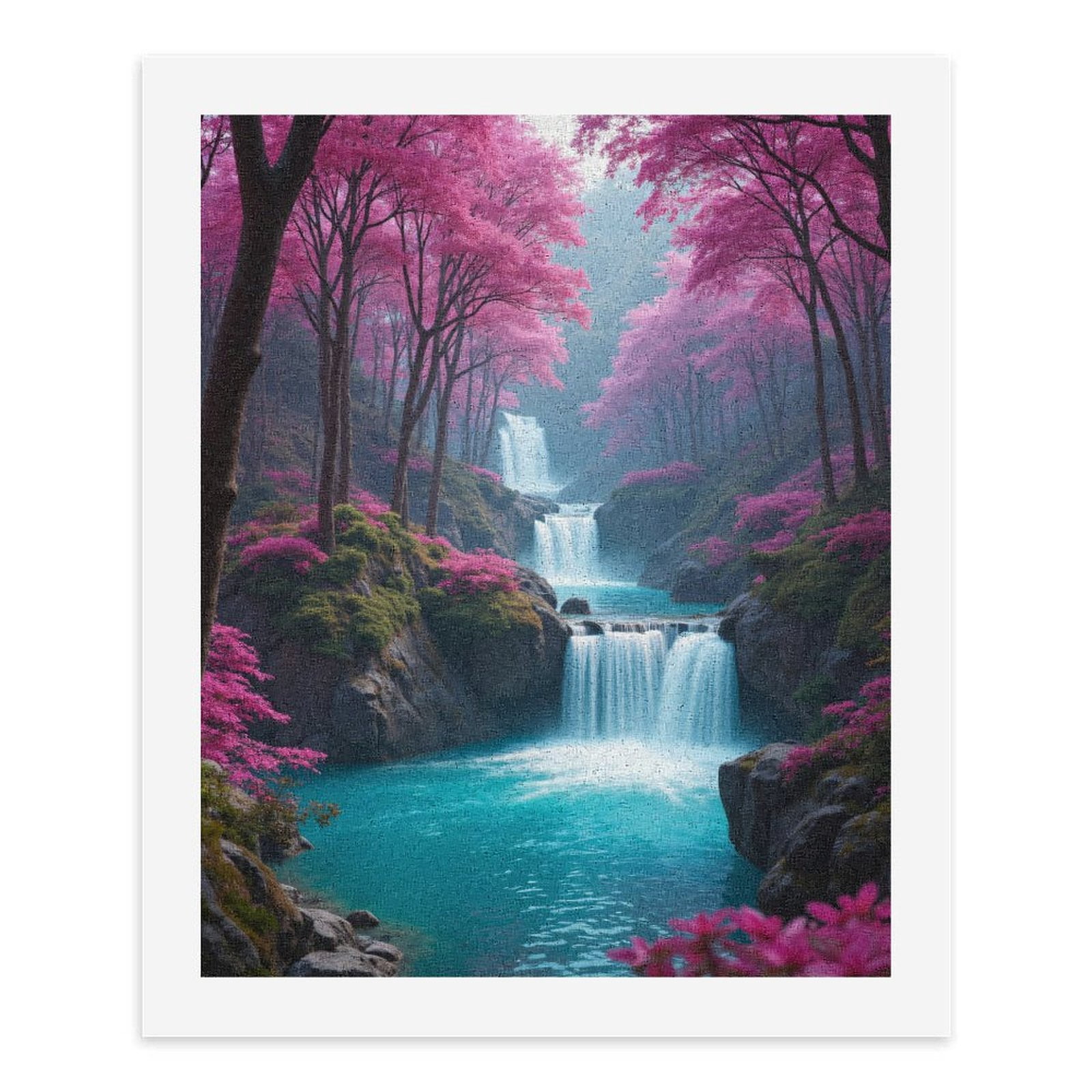 Paint By Numbers Kit for Adults Beginner - DIY Pink Forest Waterfall Serenity Canvas Painting Kits for Adults, Frameless Paint By Number for Adults for Home Wall Decor 16x20 Inch