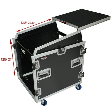 UPC: 0019372405368 | ProX T-12MRSS13ULT 13U Top Mixer/DJ 12U Rack Combo Flight Case W/Laptop Shelf and Casters