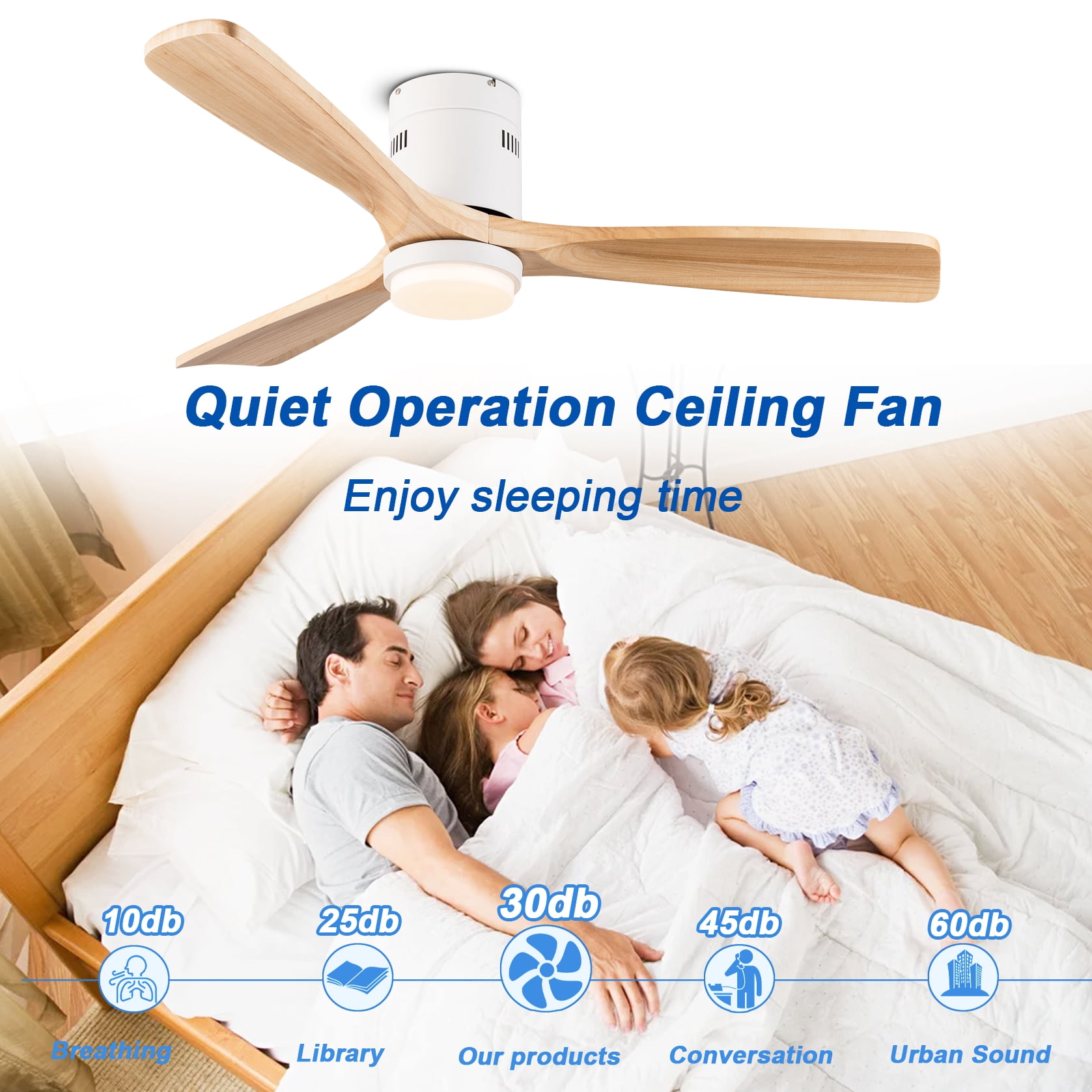 Mintazer 52 in Low Profile Flush Mount Ceiling Fan with Dimmable LED Light & Remote Control, Modern Ceiling Fan with Noiseless for Bedroom Living Room, White