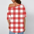 thumbnail image 6 of UAMVSH Off Shoulder Tops for Women Casual Plaid Oversized T-Shirt Comfy Soft Short Sleeve Tee Shirts Fashion Clothing, 6 of 6