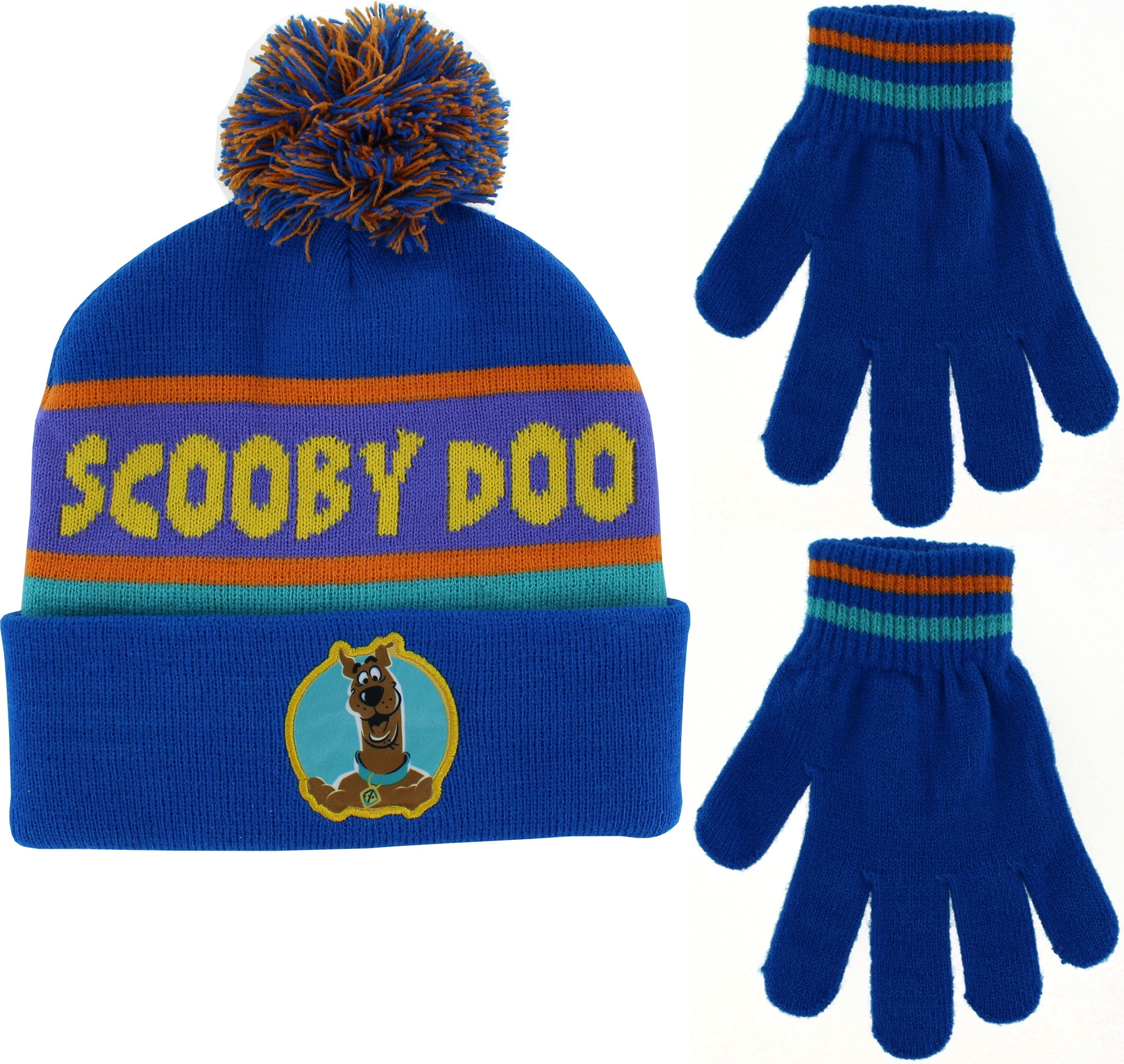 Smart Trend Blue Dog Gloves and Beanie Hat Set Knit Boys Youth One Size 