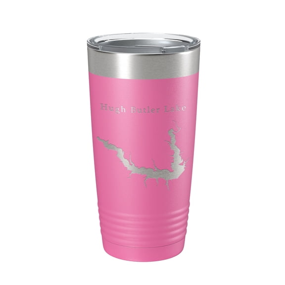 Hugh Butler Lake Map Tumbler Travel Mug Insulated Laser Engraved Coffee Cup Red Willow Reservoir Nebraska 20 oz Pink