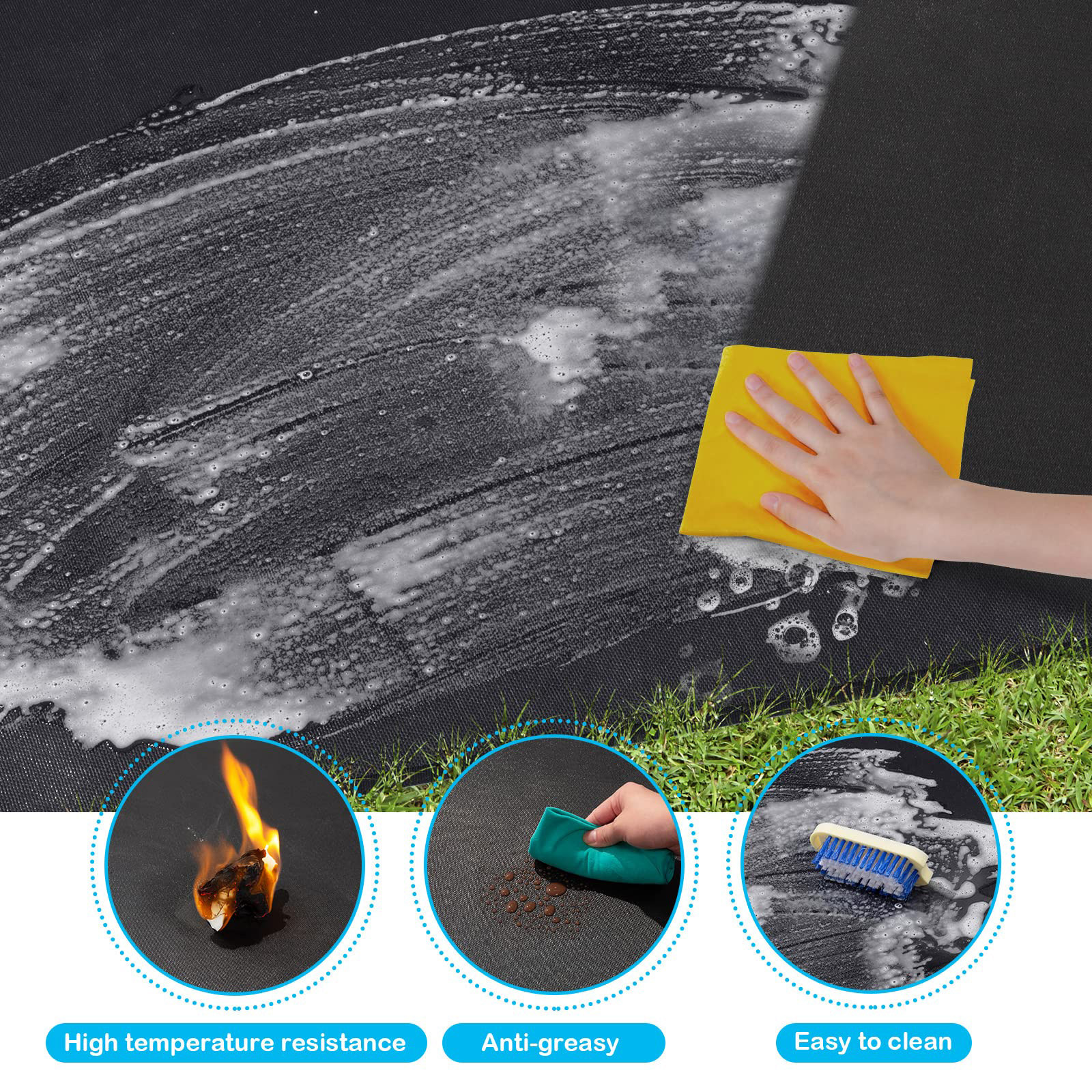 Tapis De Protection Ignifugé Pour Barbecue 100x150 Cm - En Fibre De Verre Et Silicone - Étanche Et Anti-graisse