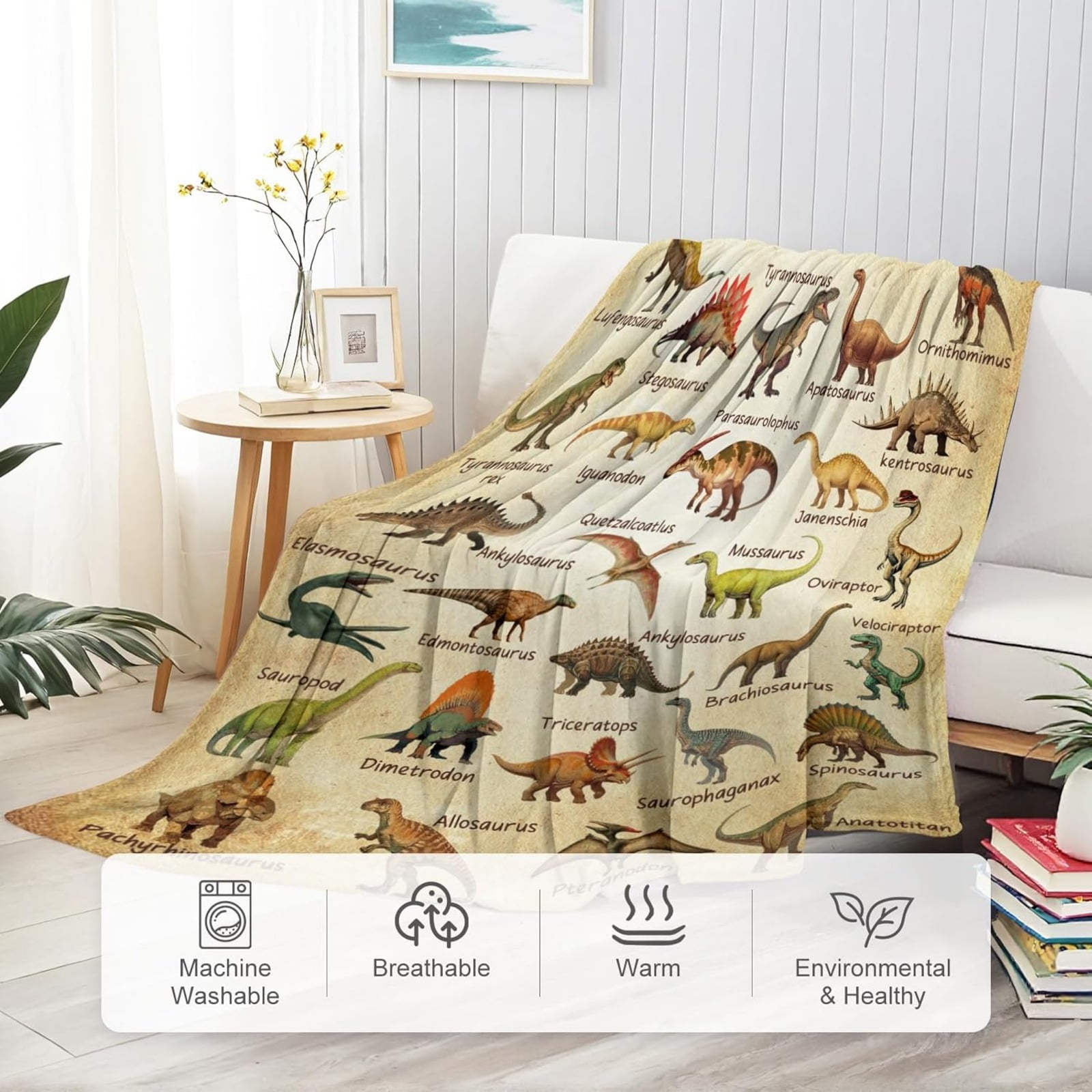 60*80in Dinosaur Blanket for Kids, Educational Gifts for Dinosaur Lovers Children Boy Girl, Jurassic World Dinosaurs Throw Blanket Ultra-Soft Skin-Friendly for Sofa Bed Home Dino Room Decor