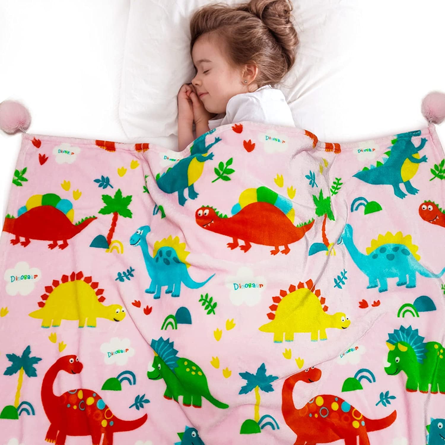 Pink Dinosaur Blanket for Girls, Dinosaur Blanket with Vibrant Colors