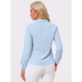 thumbnail image 4 of Unique Bargains Women's Color Block Button Down Long Sleeve Work Shirt M Solid Sky Blue, 4 of 5