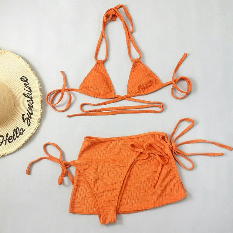Towel Material 3PCS Bikini Special Fabric Lace Up Swimsuit Women Travel  Holiday Beachwear Bathing Suit