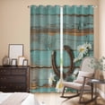 thumbnail image 3 of Kitchen Curtains 84 Inch Length 2 Panels, Daisy Flower Grommets Window Treatment Curtain, Vintage Horseshoes Farmhouse Wooden Grain Teal Thermal Curtains Drapes for Living Room/Bathroom, 3 of 9