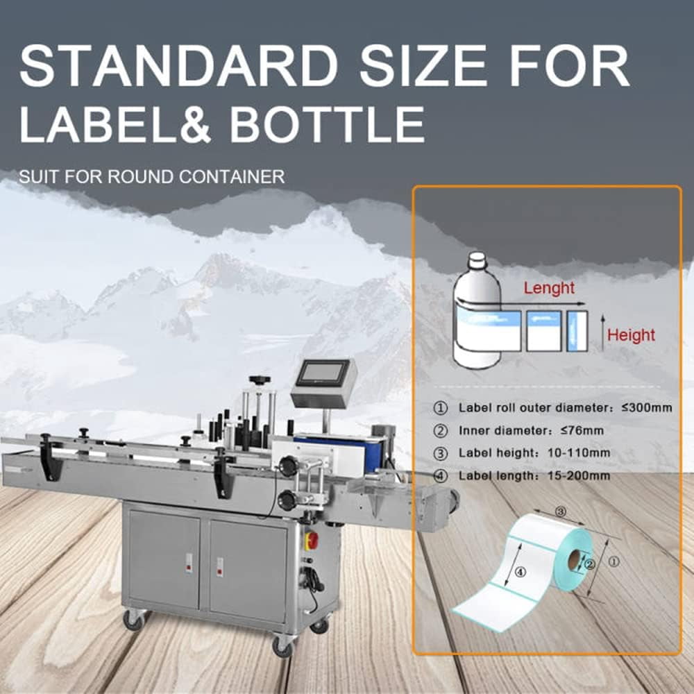 Automatic Round Bottle Labeling Machine - 110V - @80-100 pcs/min - Label Adjustable : 10-110 mm(H) / 15-300mm(L) - Label Sticker - for Bottle Can and Wine Package Equipment