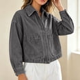 thumbnail image 6 of CBASIHI Cropped Denim Shirt Jackets for Women- Fall Casual Long Sleeve Oversized Zip Up Jean Jacket Gray Size S, 6 of 9
