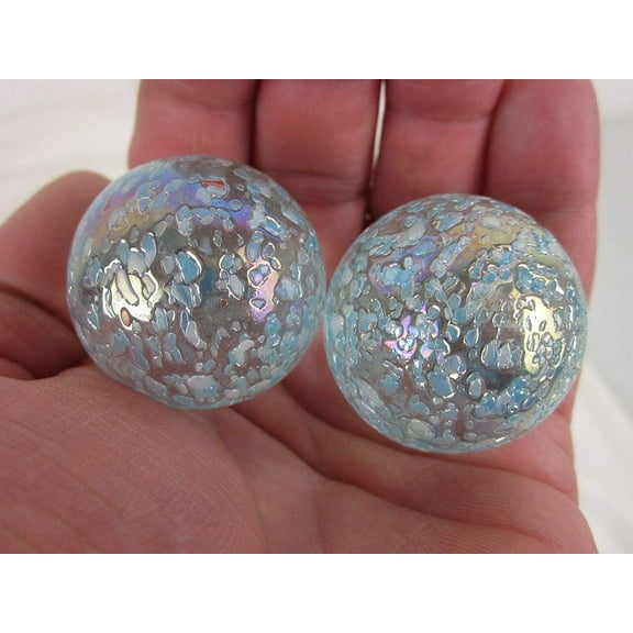Set of 2 Snowflake 35mm Boulder Glitter Shooter Solid Glass Marbles