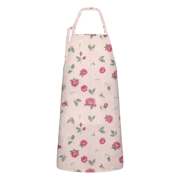 Pioneer Flower Floral Print Pattern Apron for Women and Men, Cotton Linen Waterproof with Pockets, Adjustable, 33x27 Inch for Kitchen, Gardening, BBQ, Salon