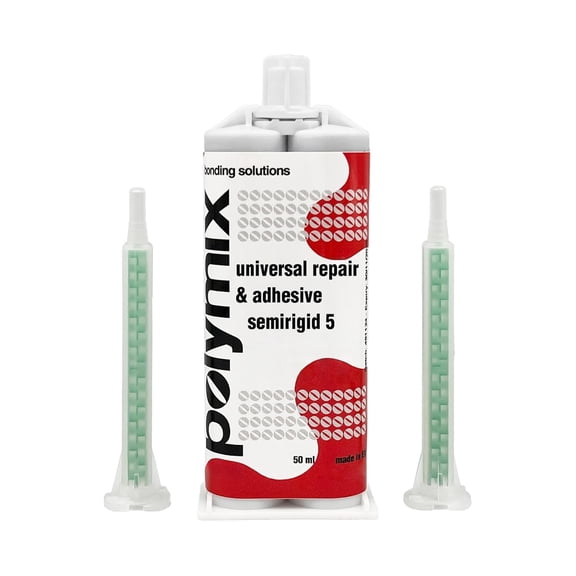 Polymix Universal Semi-Rigid Automotive Multipurpose Plastic Repair and Adhesive 50ml Cartridge & Two Application Mixing Nozzles