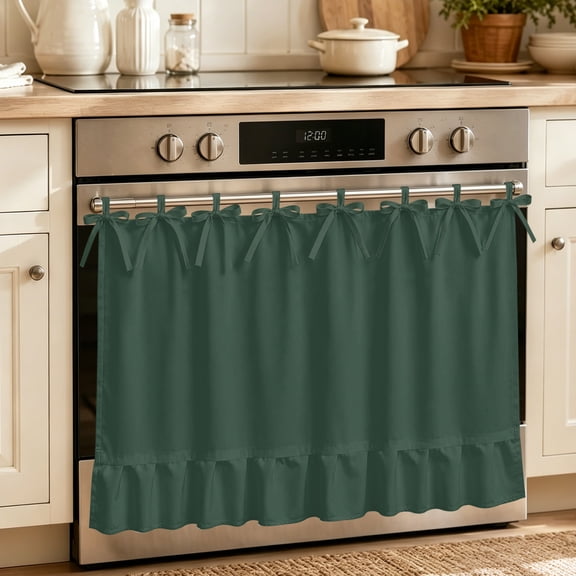 Pure Hunter Green Oven Skirt for Farmhouse Kitchen Décor, Modern Solid Color Minimalist Art Oven Curtain Tie Top Decorative Stove Skirt, Cabinet Dish Washer Curtains with 8 Ribbon Ties 32"x24"