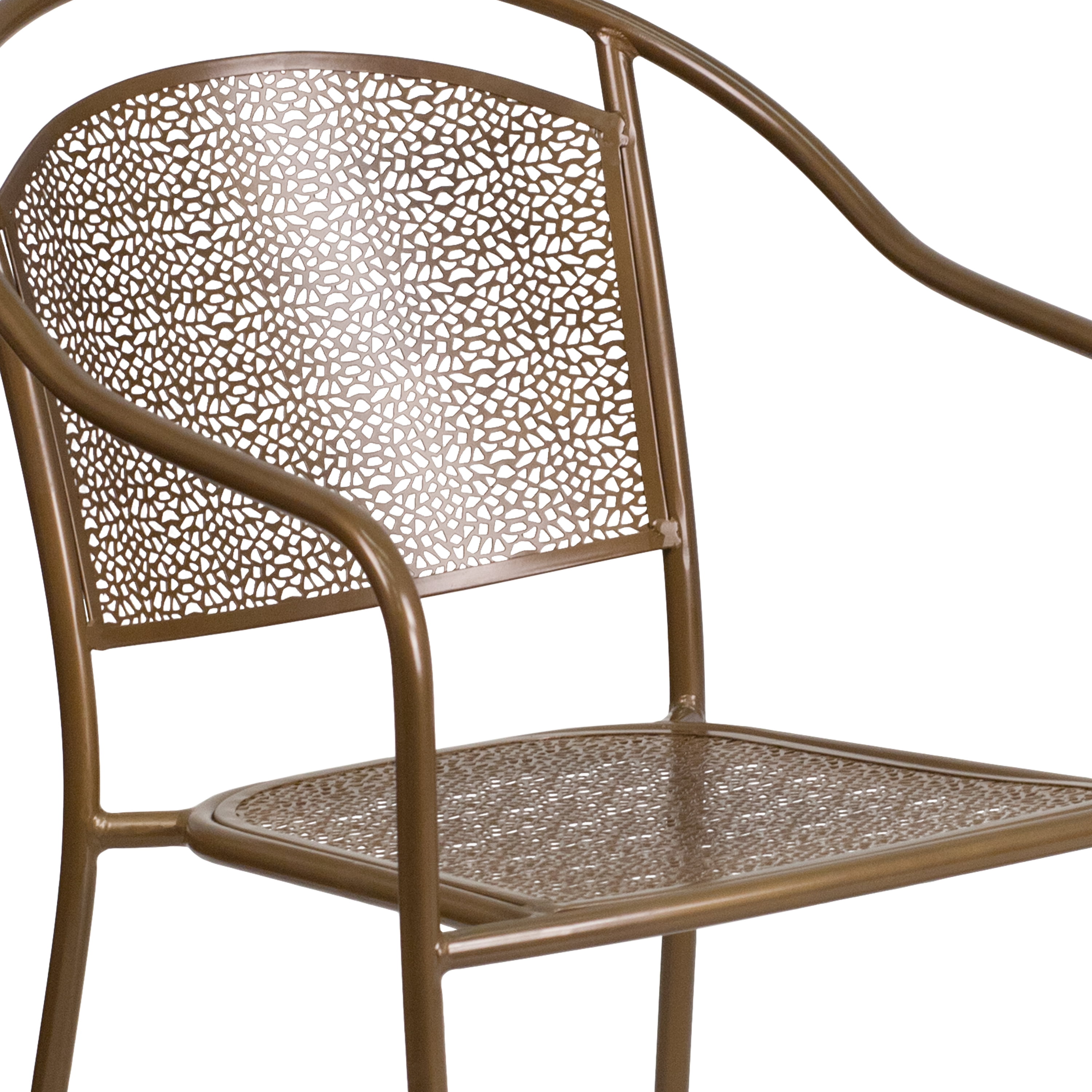 Flash Furniture Commercial Grade Gold Indoor-Outdoor Steel Patio Arm Chair with Round Back
