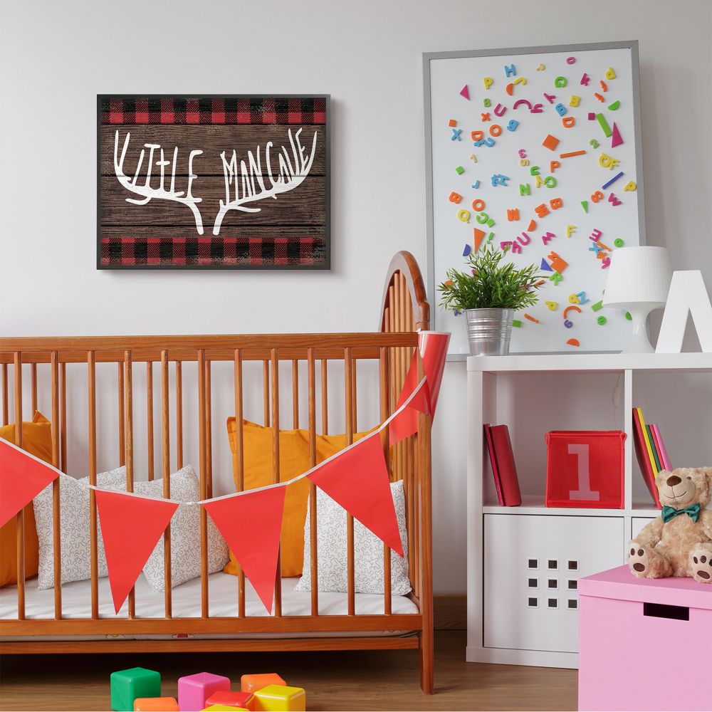 Stupell Industries Little Man Cave Red Plaid Wood Texture Design Framed Wall Art by Daphne Polselli